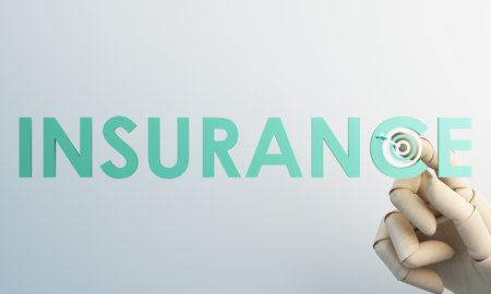 A futuristic finger touches a glowing insurance icon, reflecting digital protection, safety innovation, and smart future security solutions. 3d rendering.の写真素材