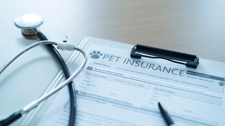 Stethoscope and pen on pet insurance claim form. Medical concept.の写真素材