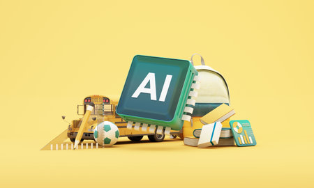 AI processor integrated into back to school education with backpack bus ball and learning tools for...