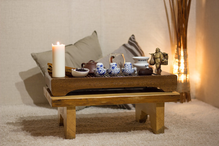 Table for traditional chinese ceremony with candle.の写真素材