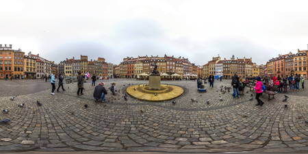 Warsaw, Poland - 2018 3D spherical panorama with 360 degree viewing angle Old Town.  Stare miasto. Ready for virtual reality in vr. Full equirectangular projection.のeditorial素材