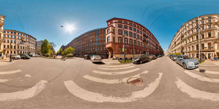 Saint-Petersburg 2019 3D spherical panorama with 360 viewing angle ready for virtual reality or VR. Full equirectangular projection. Sightseeing. Architecture of the old town. Summer Blue sky.のeditorial素材