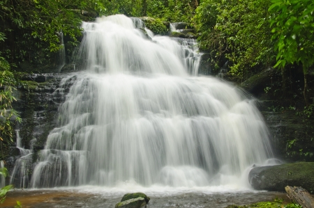 A waterfall (in Thailand)is a place where water flows over a vertical drop in the course of a stream or river. の写真素材