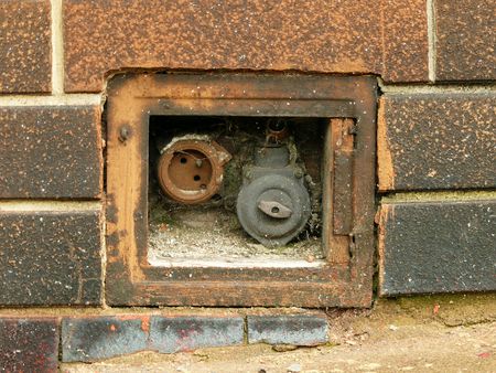 Electrical components in a wall の写真素材