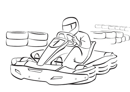 Go kart, black and white illustrationのイラスト素材