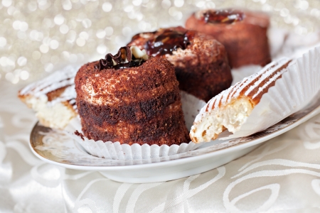 chocolate and creamy cakesの写真素材