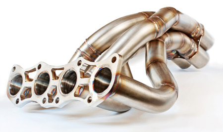 Car exhaust on white backgroundの写真素材