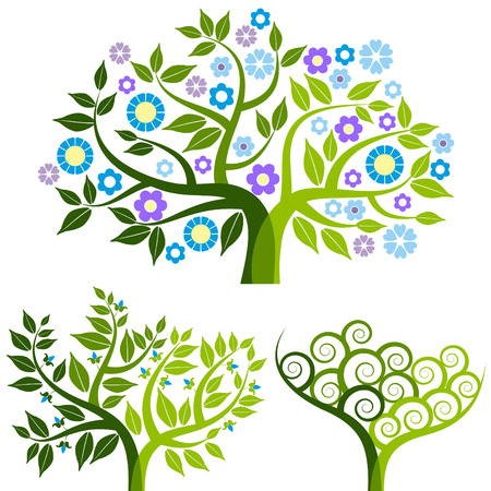 abstract tree with flowersのイラスト素材