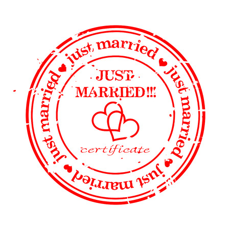 Wedding grungy stamp just married isolated over whiteのイラスト素材