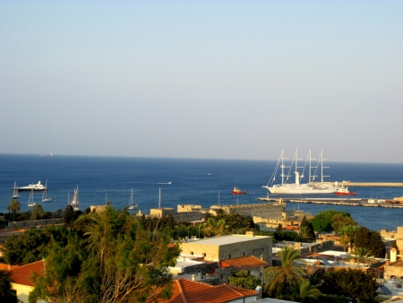 The yacht is leaving harborの写真素材