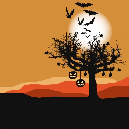 Halloween background - scary tree in full moonのイラスト素材