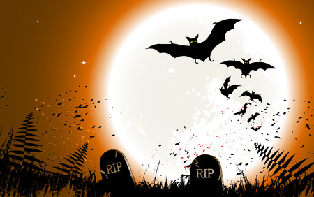 Halloween background - destroyed cemetery in full moonのイラスト素材