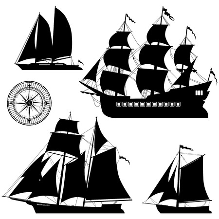 Yacht and old pirate ships vector setのイラスト素材