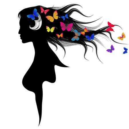 The beautiful girl with dispelled hair and butterflies. Spring symbolのイラスト素材