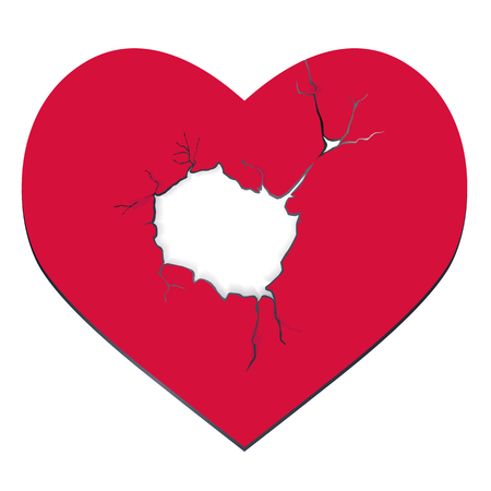 Heartbreak. Red heart with a hole in the middle graphic design isolated vector illustration on white backgroundのイラスト素材