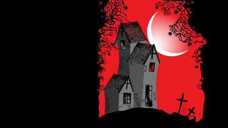 Halloween background with the scary houseのイラスト素材