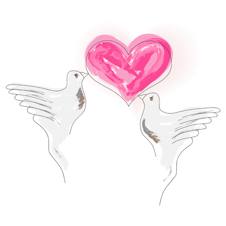 Doves. vector image - Valentines - you can simply edit colorsのイラスト素材