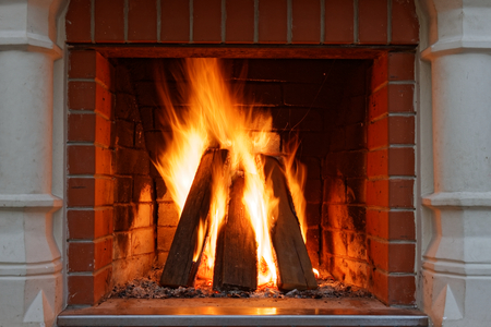 burning fireplaceの写真素材