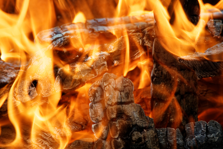 wood in fireの写真素材