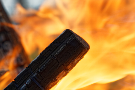 wood in fireの写真素材