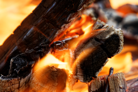 wood in fireの写真素材