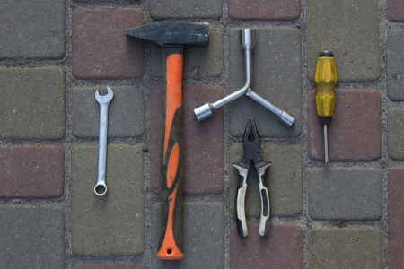 Tool. Hammer, screwdriver, wrench