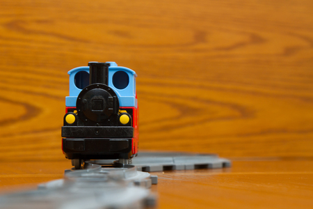 Toy trainon rails. Front viewの写真素材