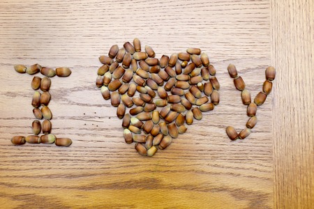 The inscription of hazelnuts I love youの写真素材