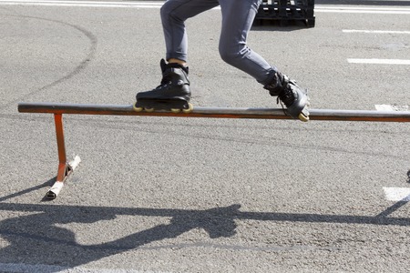 boot skater riding the fenceの写真素材