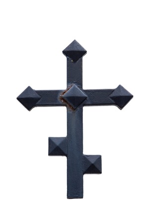Black cross Isolated on white backgroundの写真素材