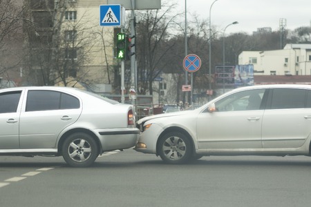 Accident at the intersection. Traffic lightの写真素材