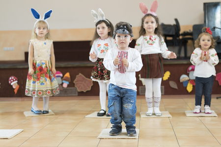 Kiev, Ukraine. October 10 2017. little children are dancing in kindergartenのeditorial素材