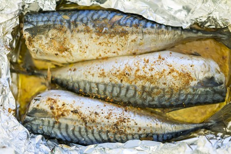 Fish baked in foil. Mackerelの写真素材