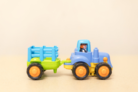 Child tractor with trailerの写真素材