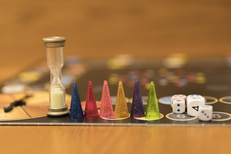 Board game. Chips, cubes, clocks