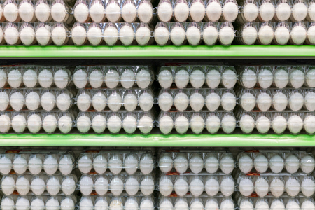 Chicken eggs in plastic packing in the store.の写真素材