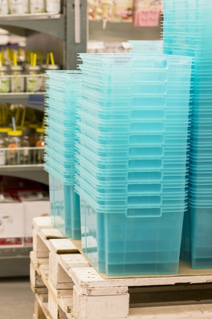 A hardware store. Boxes, jars, tubes, boxes, pallets