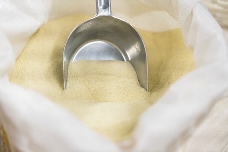 Semolina in the bag. Close-upの写真素材