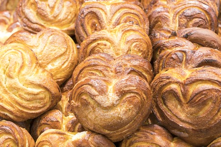 Fresh pastry in the form of hearts.