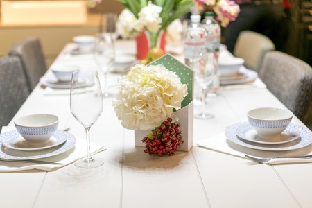 Served table for tea drinking. The concept of home comfort.の写真素材