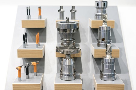 New modern industrial drills and mills of the different sizes. Small depth of sharpness.
