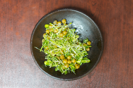 Vegetarian food. Buckwheat Salad. healthy food on a brown background.の写真素材