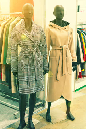 spring and summer womens clothing in the store. bright, modern clothes in a boutique. Womens hip clothing store interior concept. concept of choice of clothing. tonedの写真素材