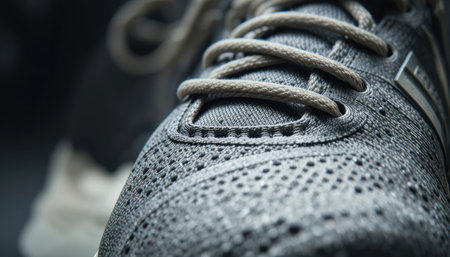 Detailed look at a stylish athletic shoe highlighting its unique texture and lacing system, crafted for performance.の素材