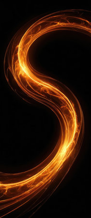Bright orange light moves in a curved shape, creating a letter S against a dark background.の素材