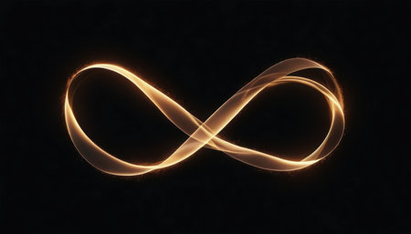 A glowing shape appears against a dark background, representing infinity and flow with smooth lines.の素材