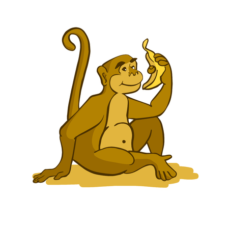 Sticker ready African animals set.  Monkey with banana.のイラスト素材