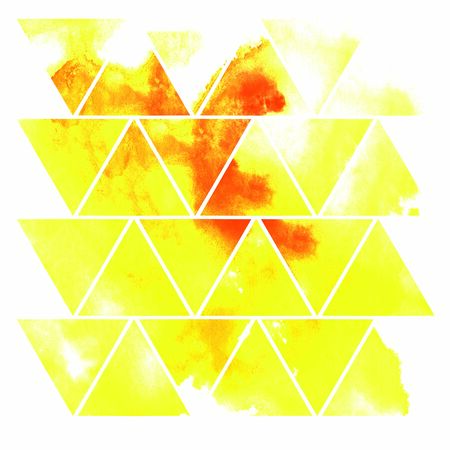 Abstract watercolor geometric pattern. Bright ornamental triangles of yellow and orange shades on...