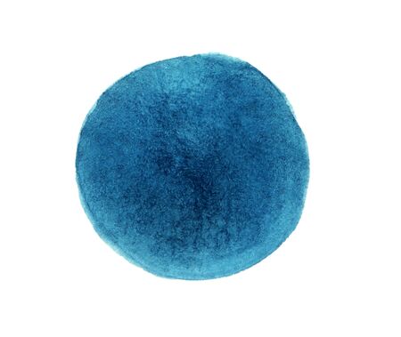 Abstract circle paint stain of blue color isolated on white background. Watercolor brush stroke...