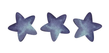 Watercolor image of three identical blue pointed stars isolated on whiteの写真素材